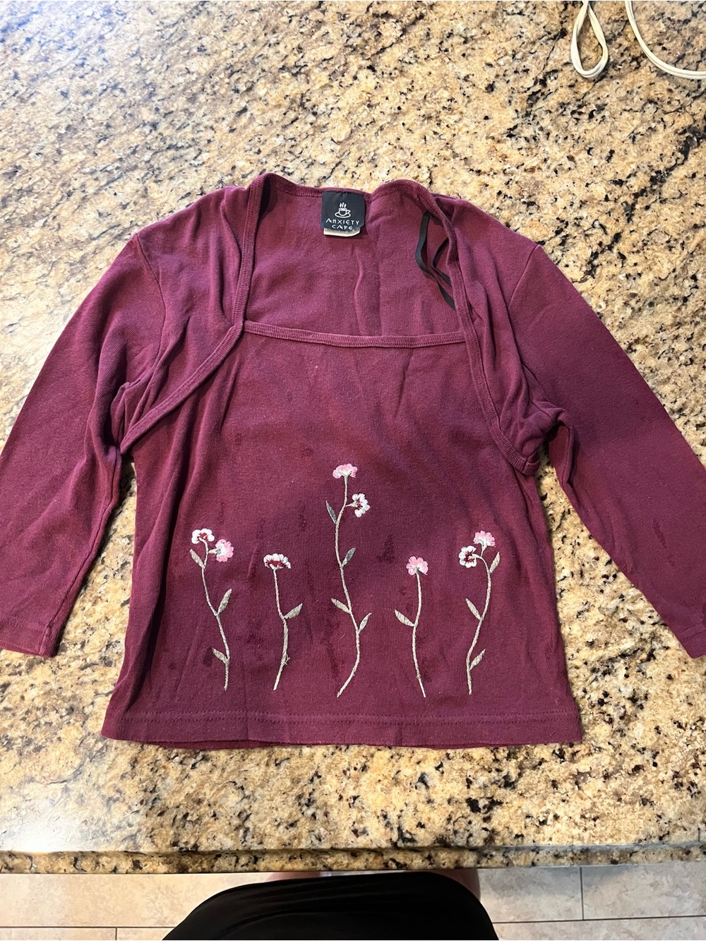 Aventure Floral-Embroidered Burgundy Women's Top